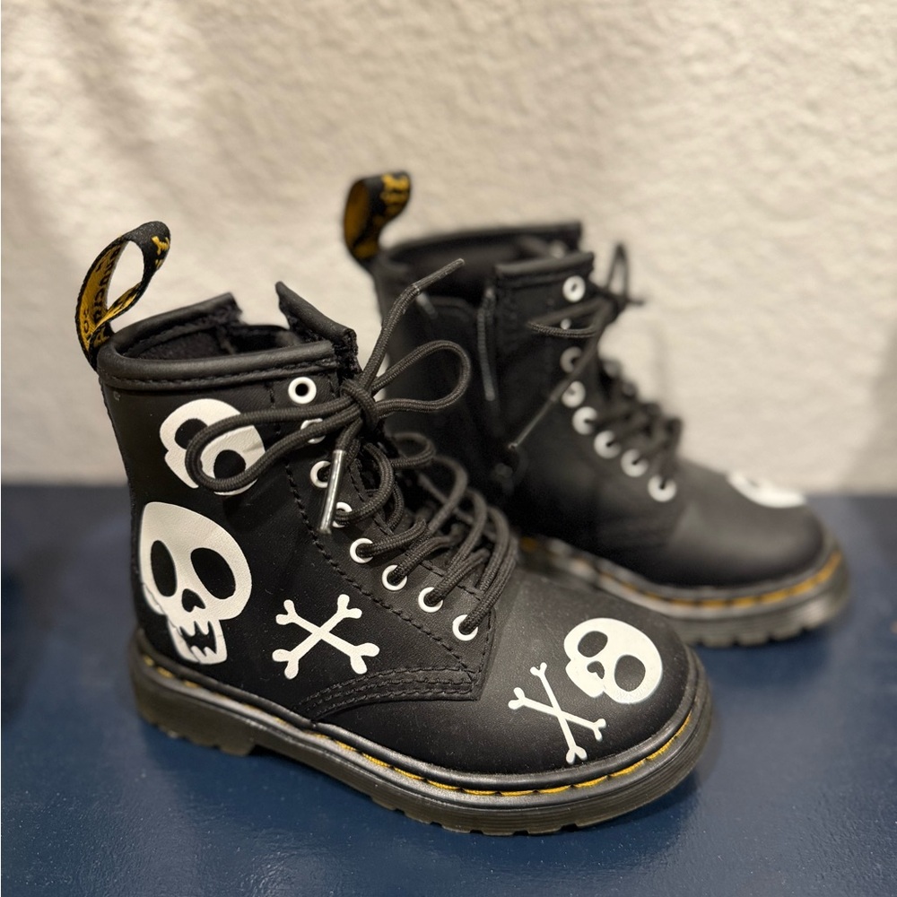 Doc Marten Black Skull Toddler Boots